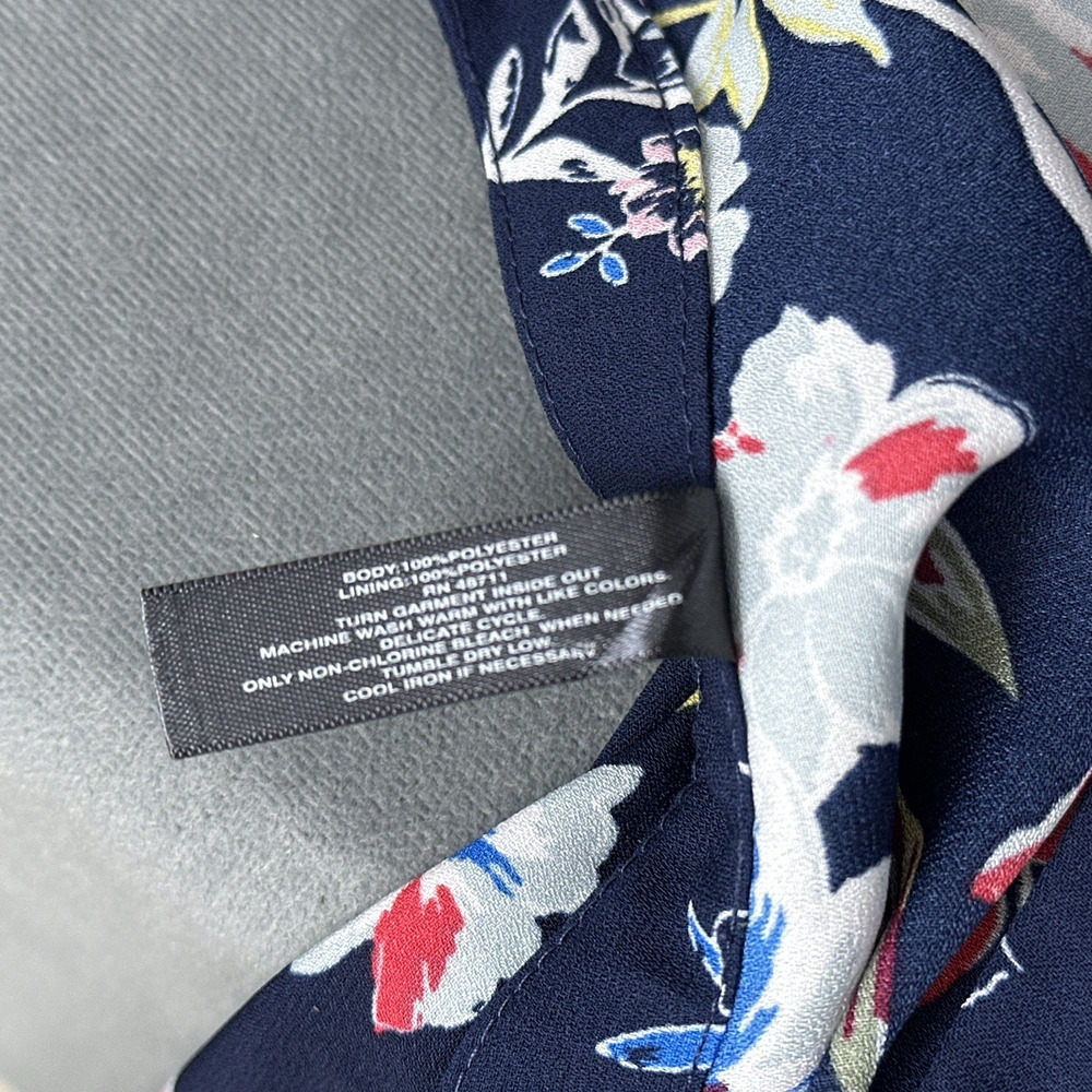 Vintage Massini Floral Dress XL Navy Tropical Midi Drawstring Waist Cottagecore - Picture 8 of 8